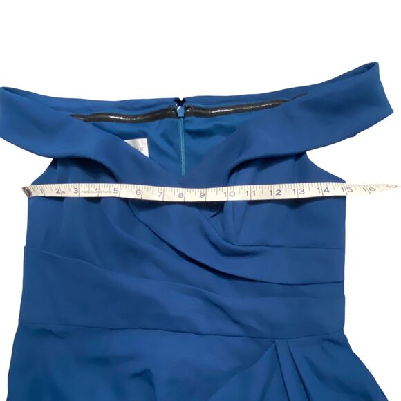 After Six SZ 4 Off-the-Shoulder Pleated Faux Wrap Maxi Dress Atlantic Blue - Picture 8 of 9